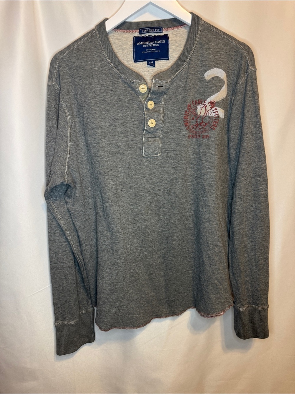 American Eagle Outfitters Heather Grey Long Sleeve Henley Tee large
